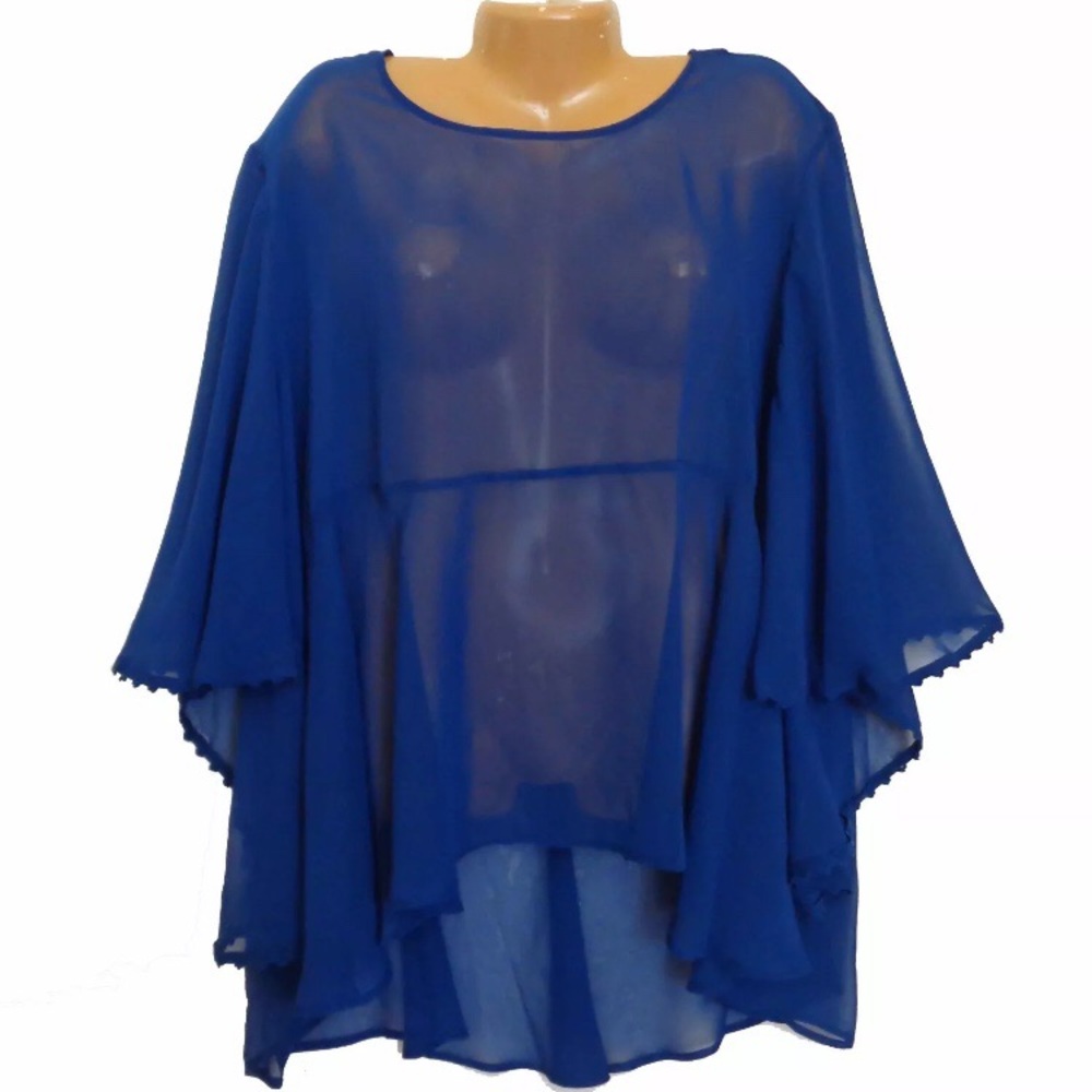 NWT 3X Blue Sheer Chiffon Tunic Top Blouse - Picture 5 of 6